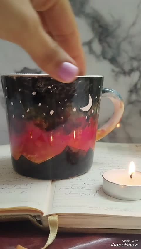 ماگ لعابدار سرامیکی ،دور تا دور نقاشی شده شب