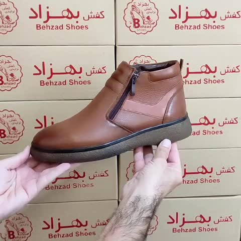 پوتین زمستانی تمام چرم طبیعی گاوی مردانه سایز 40 تا 44 رنگ عسلی زیره ترمو لژ سه سانتی آستر چرم طبیعی میشن کفی طبی بغل کش