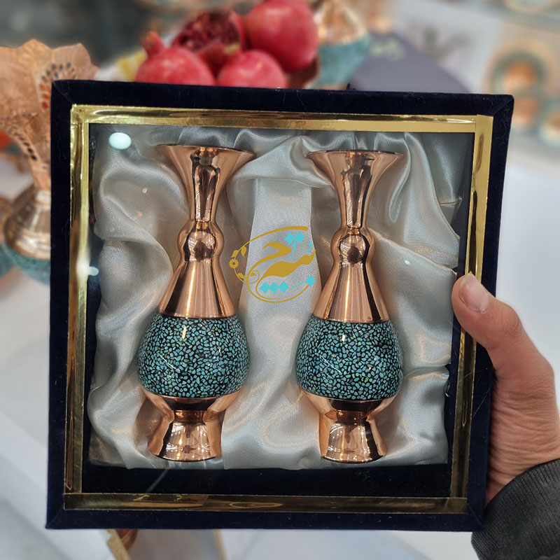 گلدان فیروزه کوبی سایز 16 مجموعه دو عددی