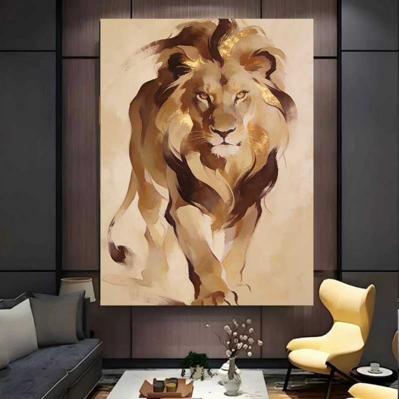 پوستر پارچه ای طرح مخمل نقاشی شیر مدل باشکوه کد BK58108