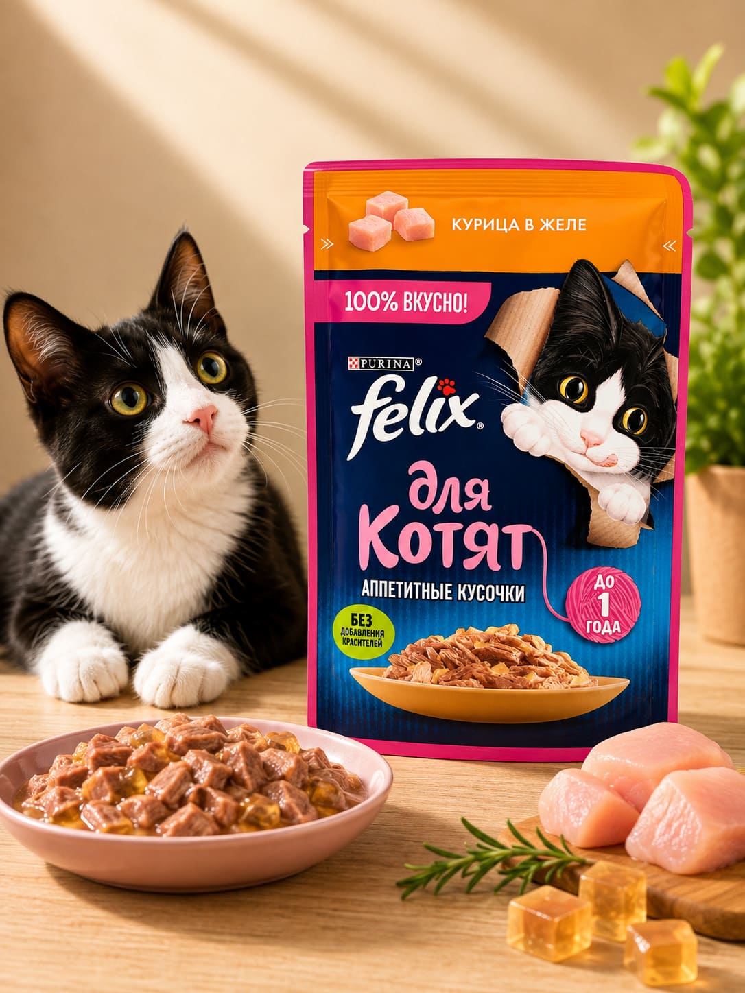 پوچ فلیکس بچه گربه با طعم مرغ 75g