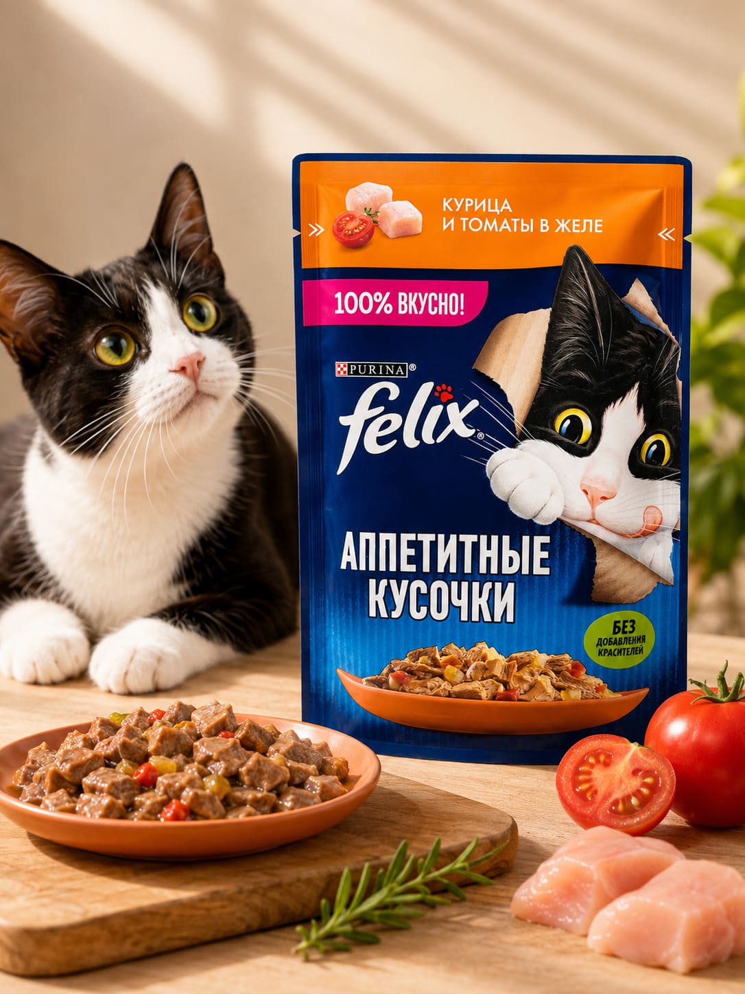 پوچ فلیکس گربه با طعم مرغ و سس گوجه 75g