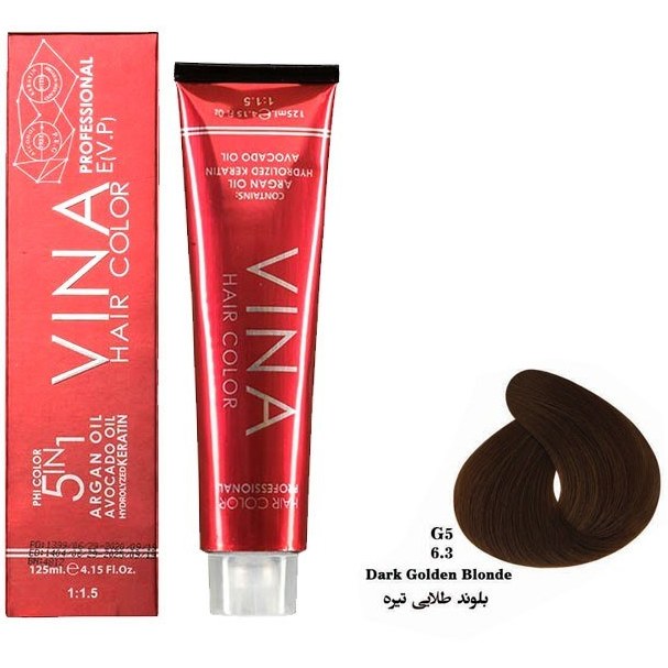 رنگ مو وینا شماره G5 - 6.3 حجم 125 رنگ قهوهای طلایی تیره Vina