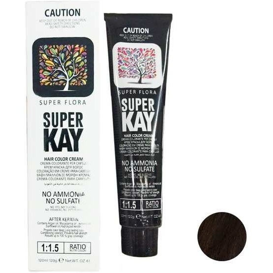 رنگ مو بدون آمونیاک قهوه ای زیتونی روشن سوپر کی Super Kay شماره 5.2 حجم 120 میل