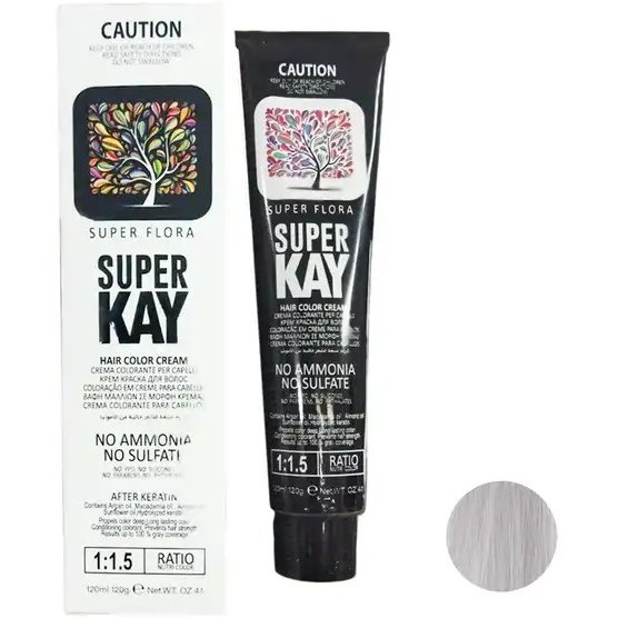 رنگ مو بدون آمونیاک دودی نقره ای سوپر کی Super Kay شماره 1001 حجم 120 میل