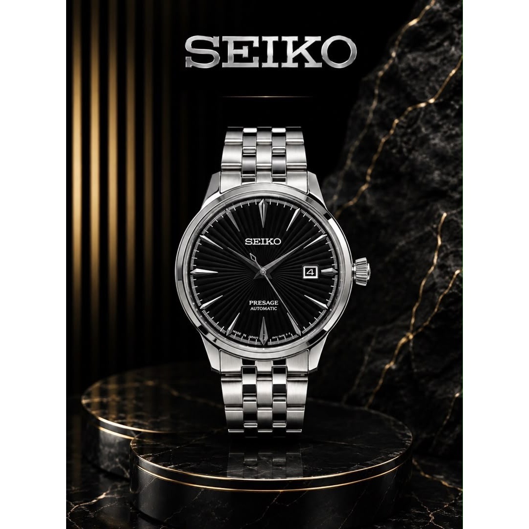 ساعت مچی مردانه اتوماتیک سیکو پرساژ کوکتل تایم مشکی SEIKO Presage 4R35-01T0
