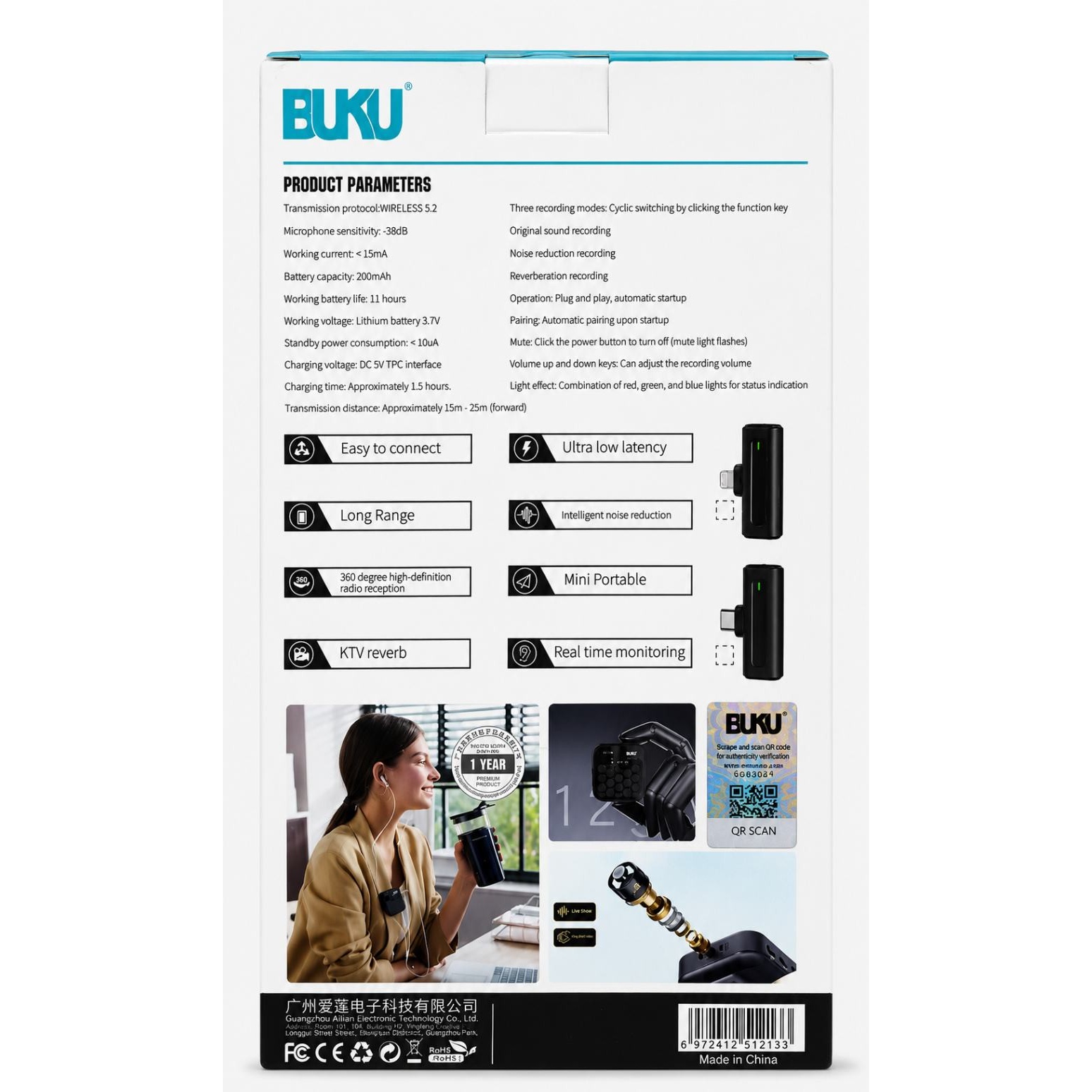 میکروفون بی سیم یقه ای BUKU مدل CNR Wireless Microphone