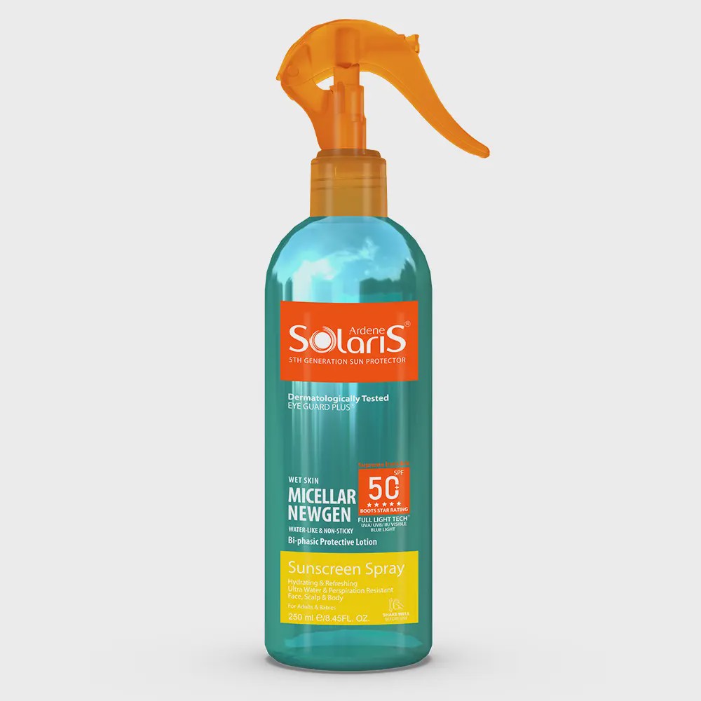 لوسیون دو فاز ضد آفتاب SPF50 میسلار نیوژن آردن سولاریس Micellar Newgen Sunscreen Spray SPF50 Ardene Solaris