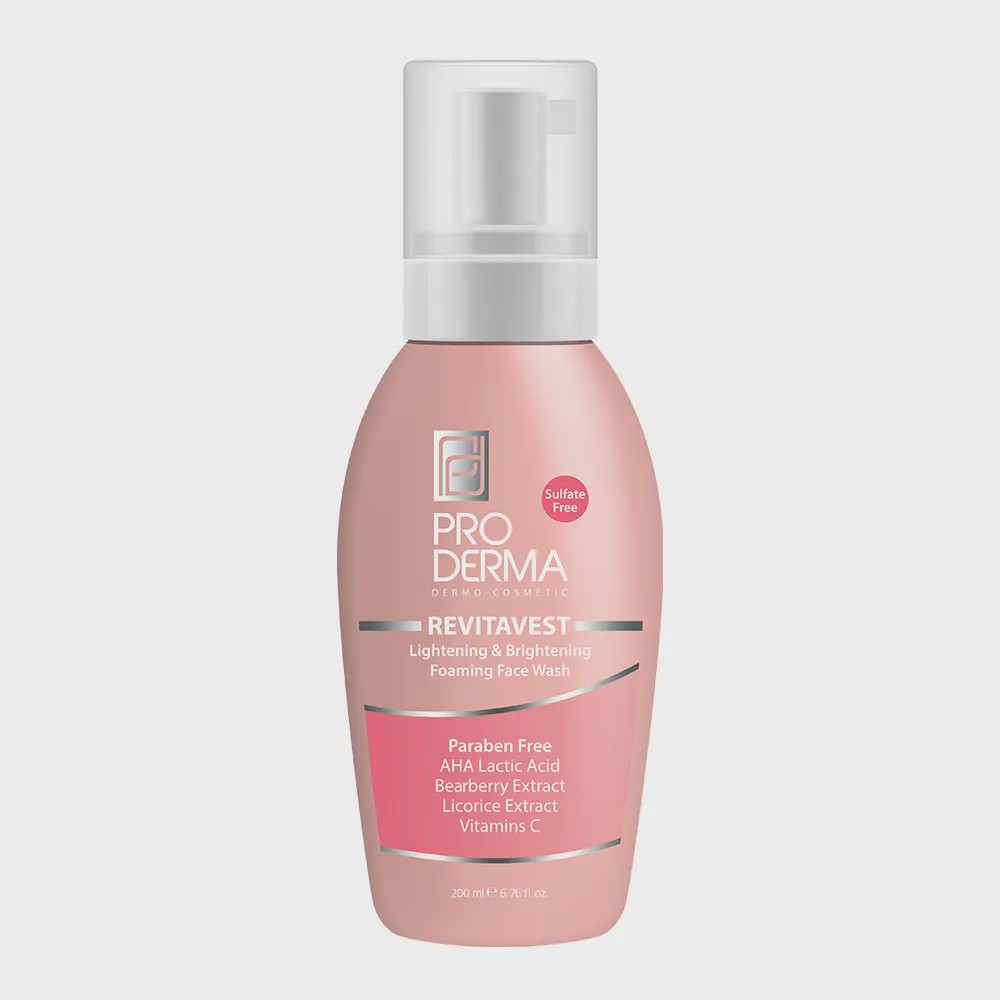 فوم شستشو و روشن کننده پوست صورت پرودرما  Revitavest Lightening Foaming Face Wash Pro Derma