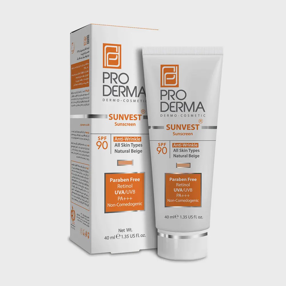 کرم ضد آفتاب و ضدچروک پرودرما با SPF90 بژ طبیعی Sunvest Sunscreen Anti Wrinkle Cream SPF90 Pro Derma