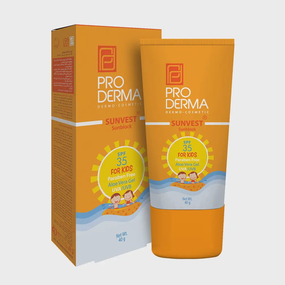 کرم ضد آفتاب کودکان فاقد جاذب های شیمیایی با SPF35 پرودرما Sunvest Sunscreen Cream For Kids Pro Derma
