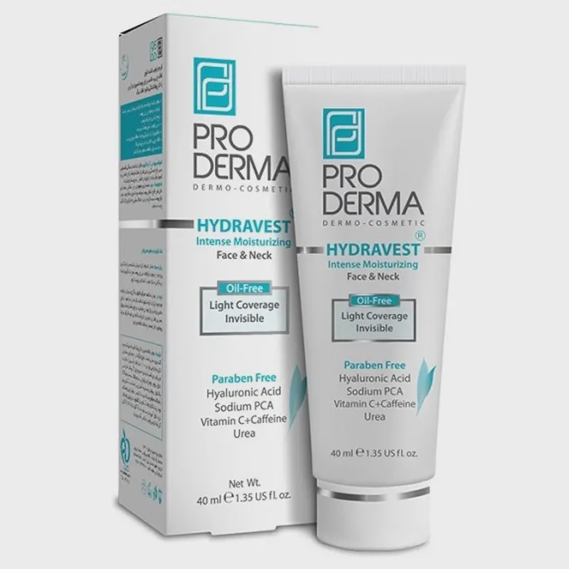 کرم مرطوب کننده قوی صورت و گردن پرودرما بدون رنگ Pro Derma Hydravest Intense Moisturizing Cream 40 ml