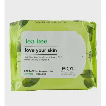 دستمال مرطوب آرایشی درخت چای مخصوص پوست چرب بیول Biol Tea Tree Makeup Remover Wet Wipes