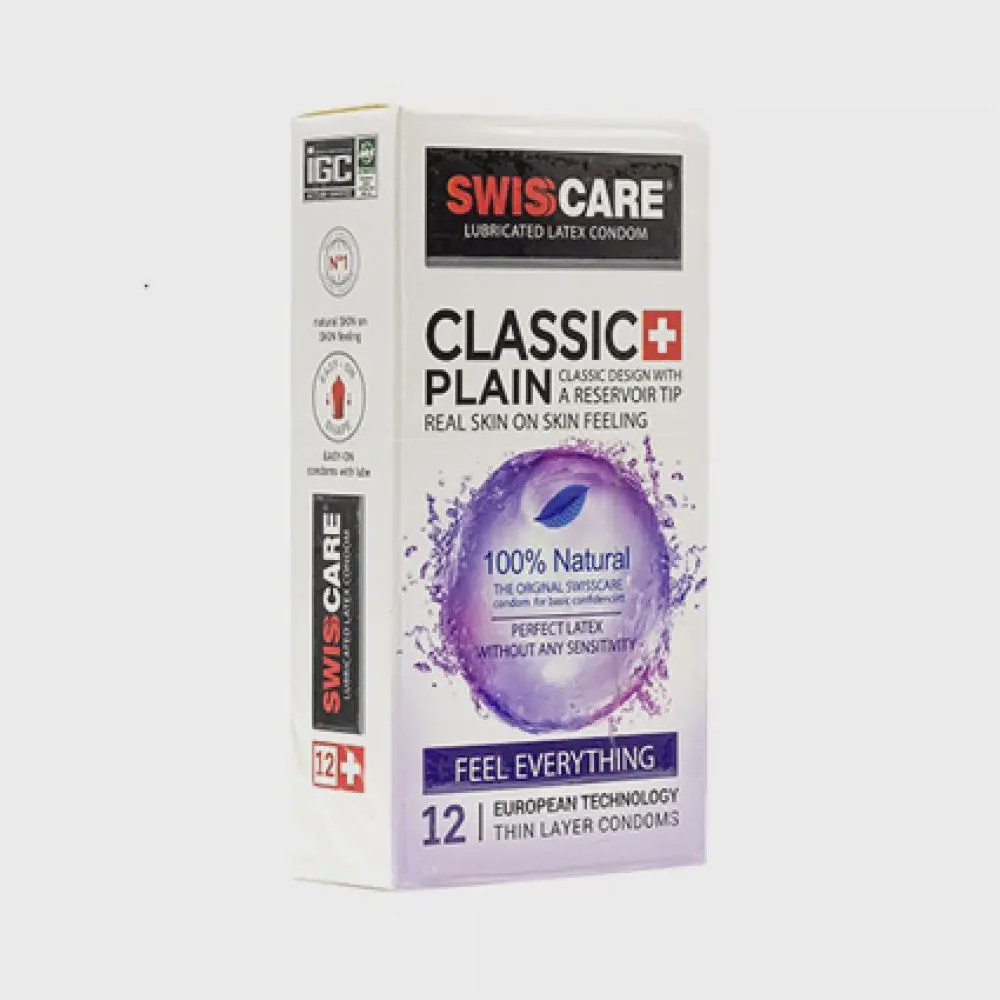 کاندوم کلاسیک سوئیس کر Swisscare Classic Plain بسته 12 عددی