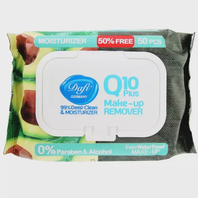 دستمال مرطوب پاک کننده آرایش دافی مدل Q10 بسته 50 عددی dafi make-up remover wipes model Q10 pack 50 pcs