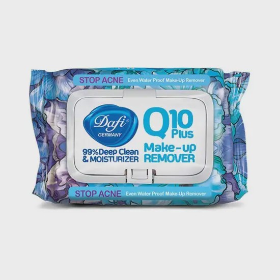 دستمال مرطوب دافی Q10 پلاس پاک کننده آرایش50 عددی گلدار