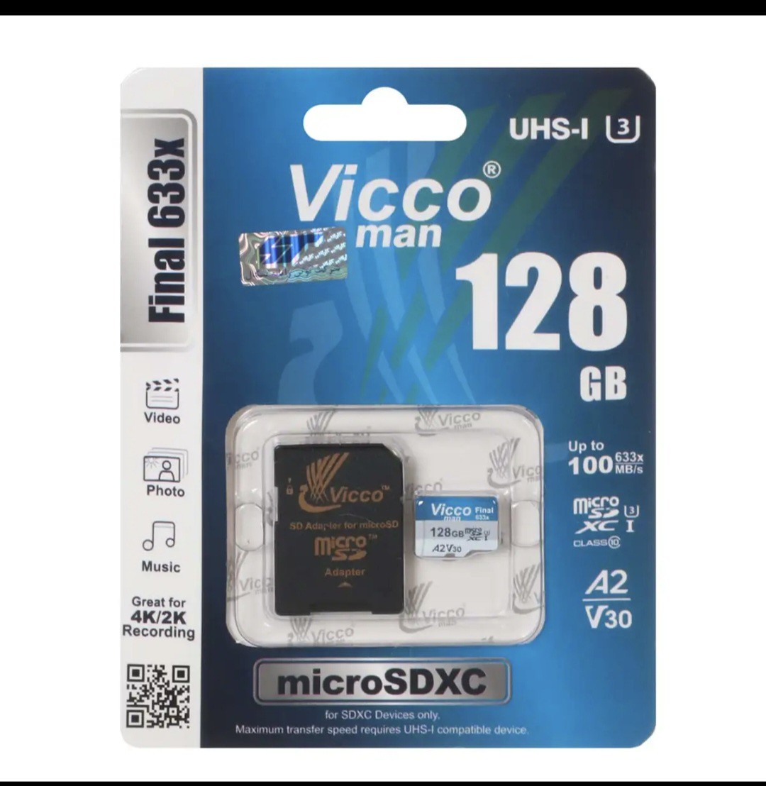 کارت حافظه (microSDXC ویکومن مدل 33 Final ظرفیت 128 گیگابایت استاندارد سرعت UHS-I U3، سرعت خواندن 90 مگابایت بر ثانیه...