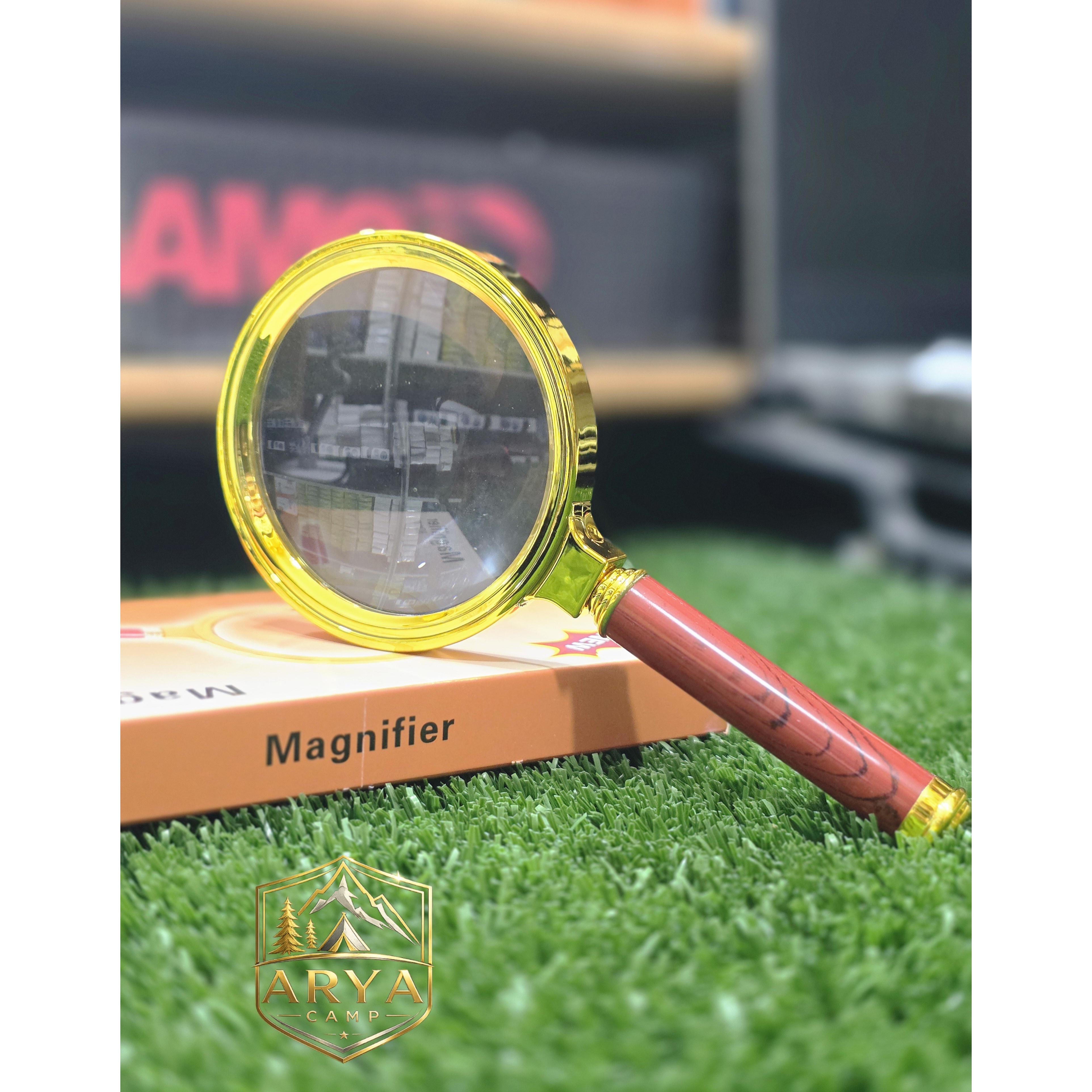 ذره بین دسته دار طلایی سایز 80 میل مدل magnifier