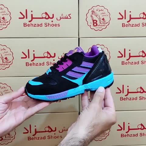 کتونی آدیداس پسرانه رنگ مشکی آبی سایز 31 تا 36 زیره پیو لژ 2 سانتی رویه فابیلاک و راشل خارجی سبک و راحت