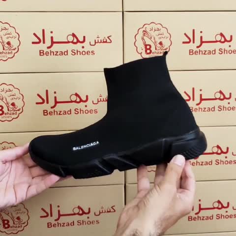 کتونی ساق بلند بالنسیاگا مردانه پسرانه سایز 40 تا 45 رنگ مشکی زیره پیو لژ 3 سانتی رویه بافتی سبک و راحت
