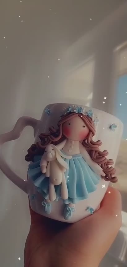 ماگ عروسکی طرح گل آبی