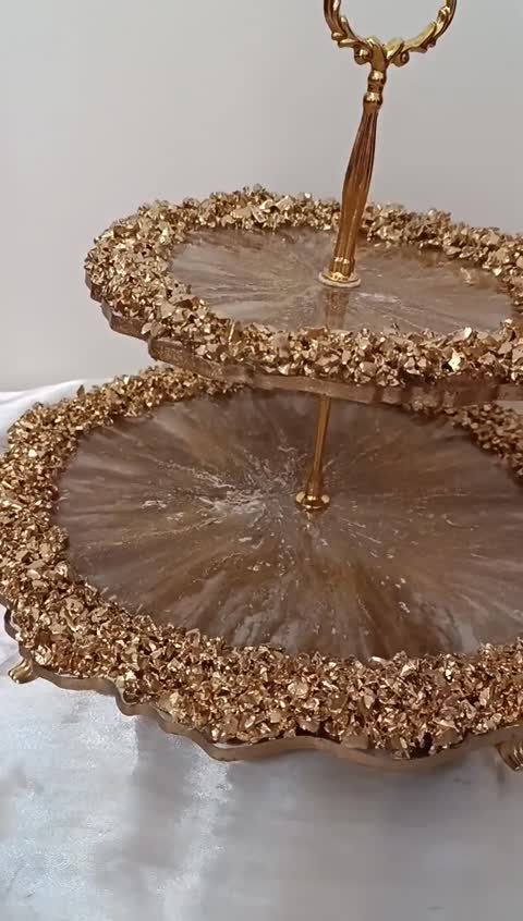 شیرینی خوری دو طبقه رزینی طلایی