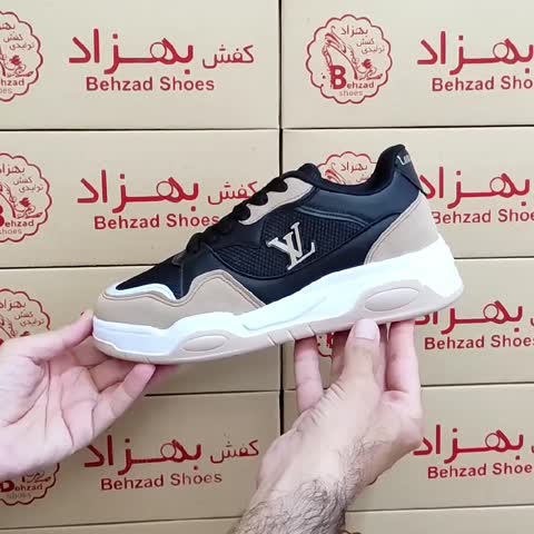 کتونی lv زنانه دخترانه رنگ مشکی کرم سایز 37 تا 40 زیره پیو لژ 4 سانتی رویه راشل و چرم صنعتی سبک و راحت