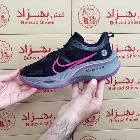 کتونی نایک بافتی زنانه دخترانه سایز 37 تا 40 رنگ مشکی بنفش زیره پیو کفی طبی لژ 5 سانتی رویه بافت خارجی سبک و راحتی
