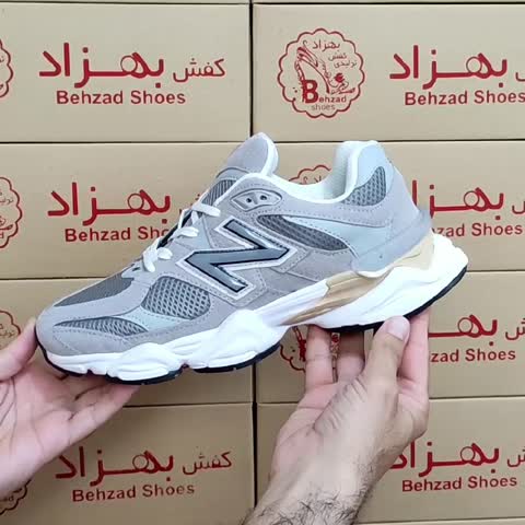 کتونی پسرانه مردانه نیو بالانس 9060 سایز 41 تا 44 رنگ طوسی زیره پیو لژ 5 سانتی کفی طبی رویه فابیلاک و راشل خارجی