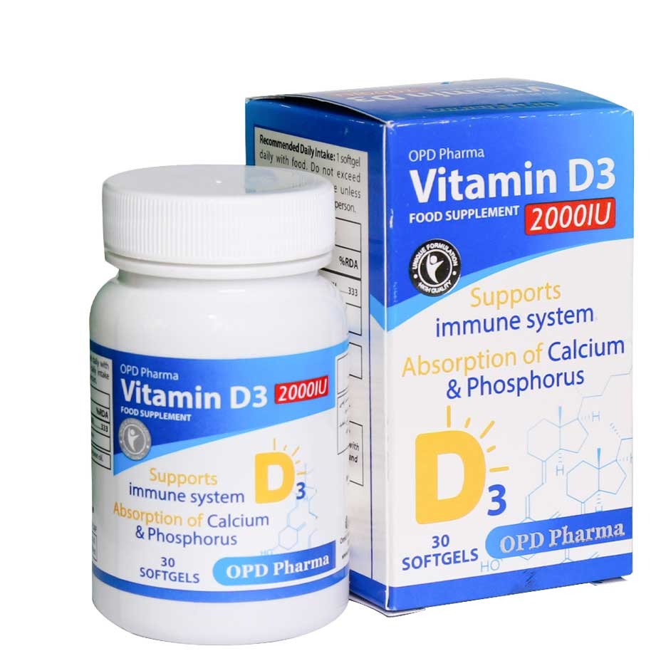 سافت ژل ویتامین D3 او پی دی فارما 2000 واحدی با بسته 30 عددی