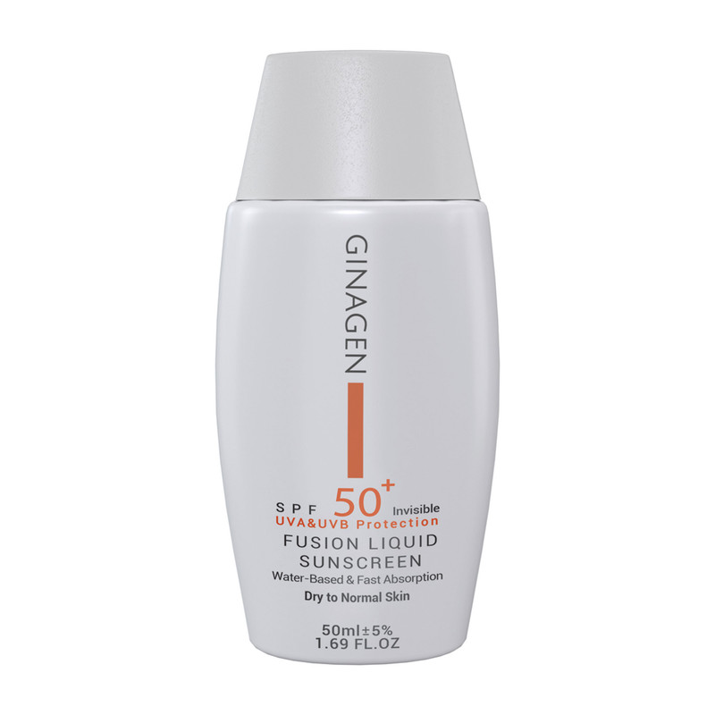 کرم ضد آفتاب بدون رنگ ژیناژن SPF 50 مدل Fusion Liquid مناسب پوستهای خشک و معمولی حجم 50 میلیلیتر