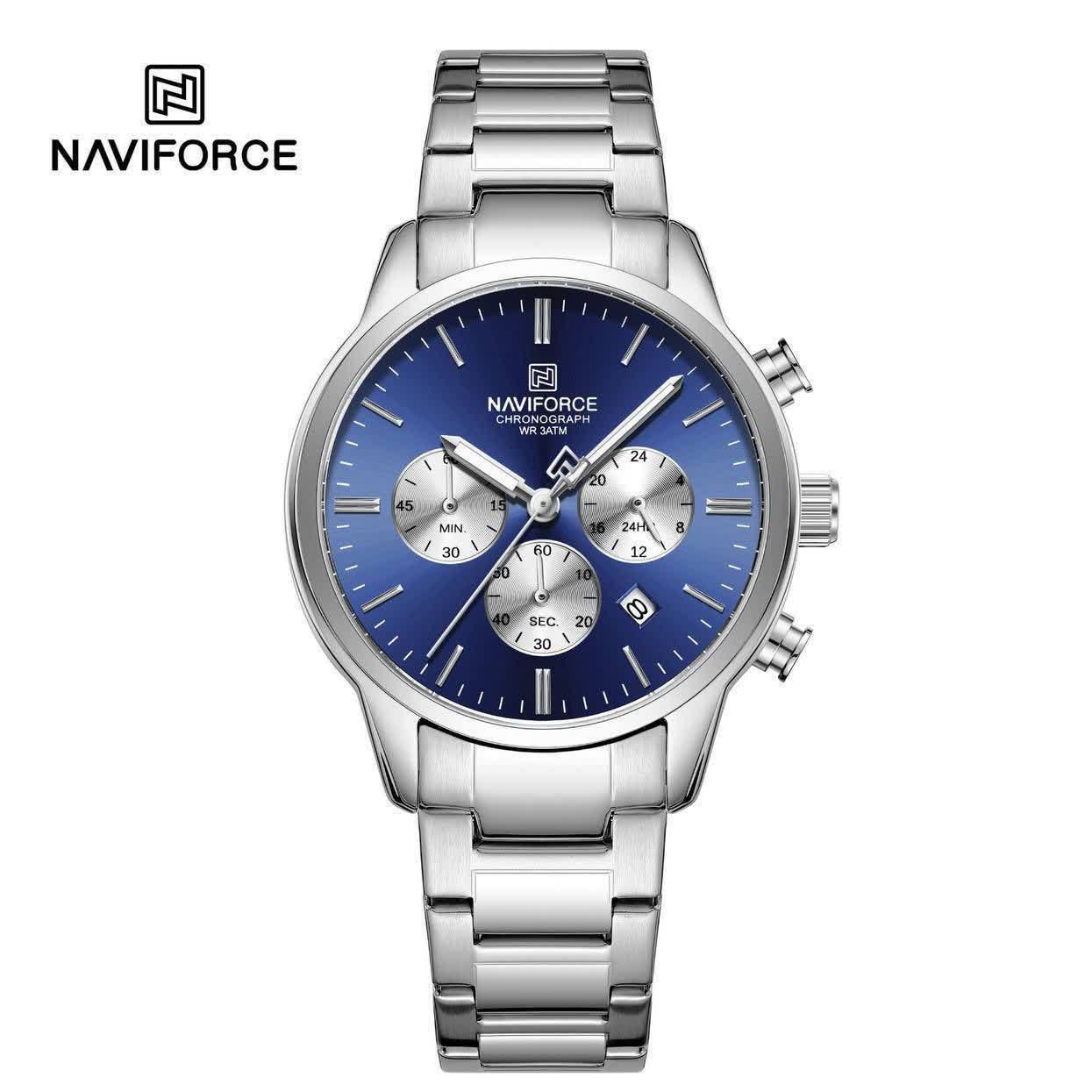 ساعت مچی نیوی فورس مردانه کرنوگراف NAVIFORCE مدل NF8076 صفحه آبی