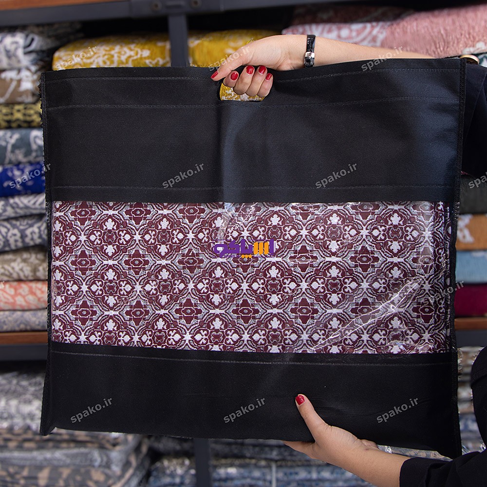 بگ تبلیغاتی مدل فلت طلق دار دسته موزی مشکی برند البرز سایز تقریبی 50*60 کد 2835