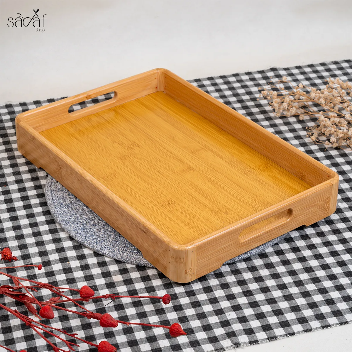 سینی مستطیل بامبو 37/25 سانت لبه دار ساده (یک عددی)
