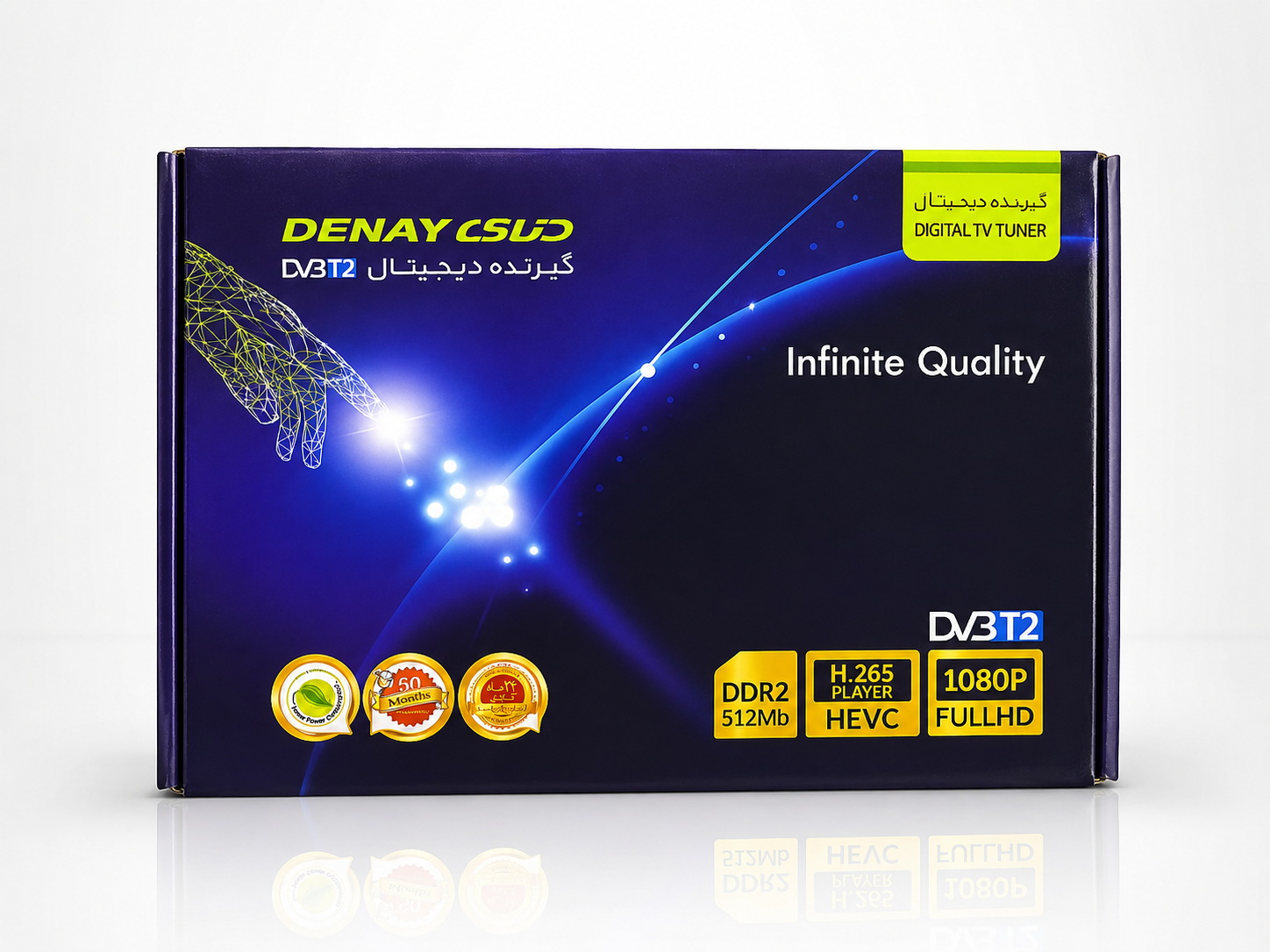 گیرنده دیجیتال دنای DVB-T2 مدل 2026 Full HD 1080P با HEVC H.265 پشتیبانی HDMI