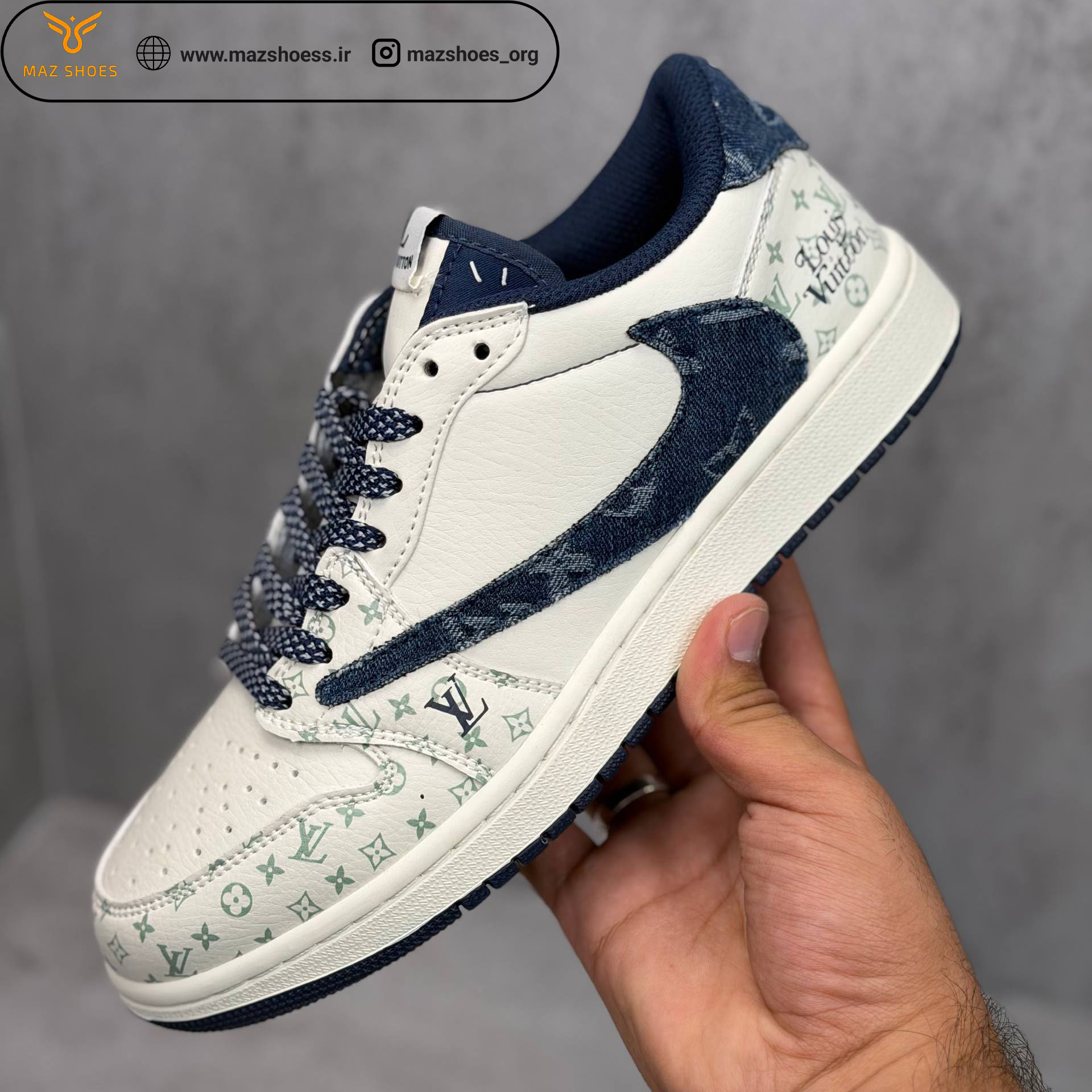 نایک ایر جردن 1 لو تراویس اسکات رنگ سفید سورمه ای Nike Air Jordan 1 Low Travis Scott Lv