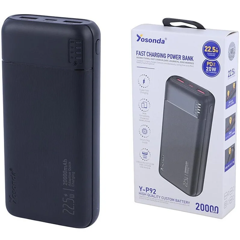 پاوربانک Yosonda ظرفیت 20000 فست شارژ 22.5W مدل P92