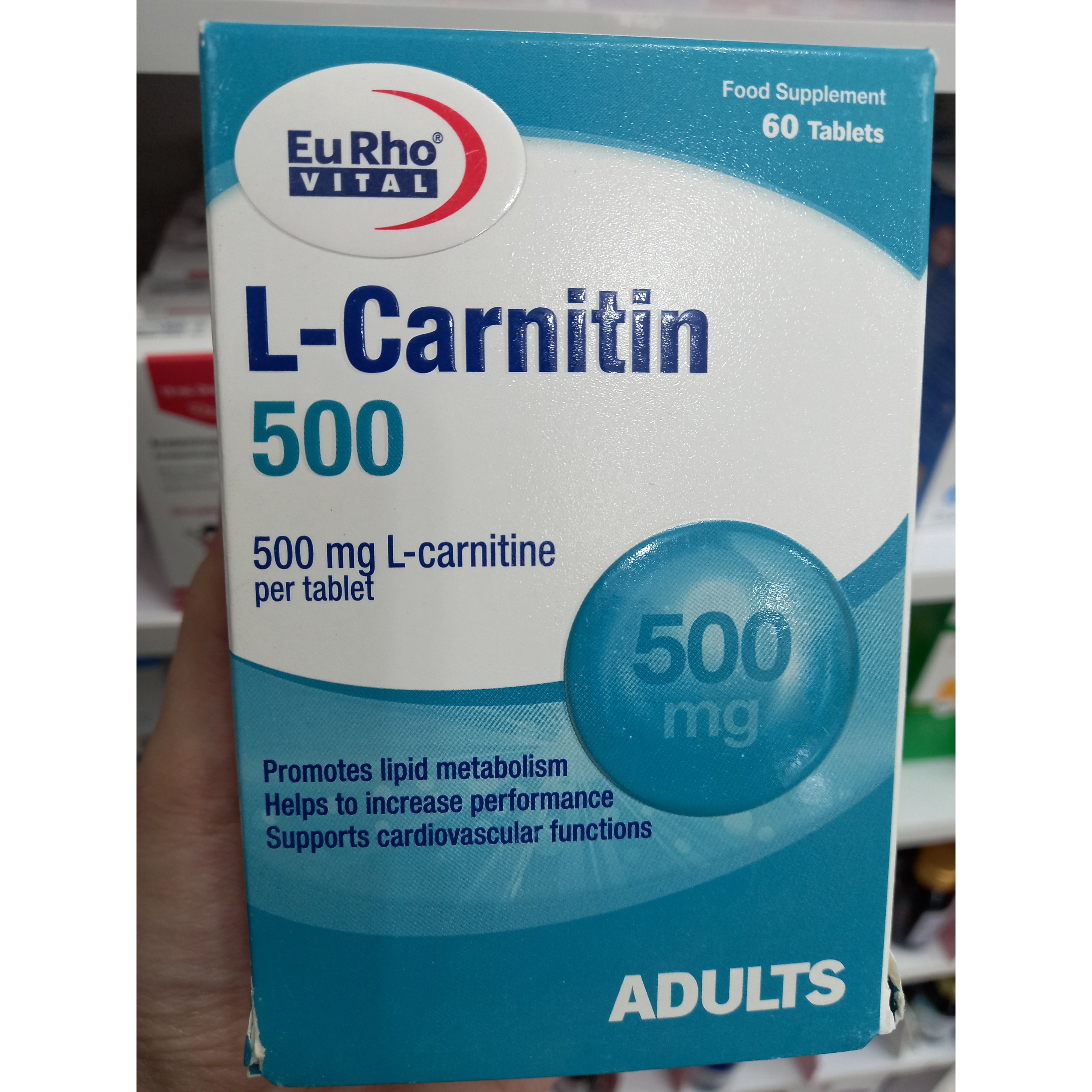 قرص ال کارنیتین 500 میلی گرم یوروویتال 60 عدد کمک به متابولیسم چربی ها