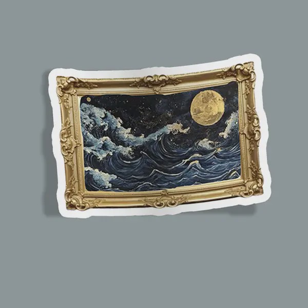 استیکر painting raging sea and moon