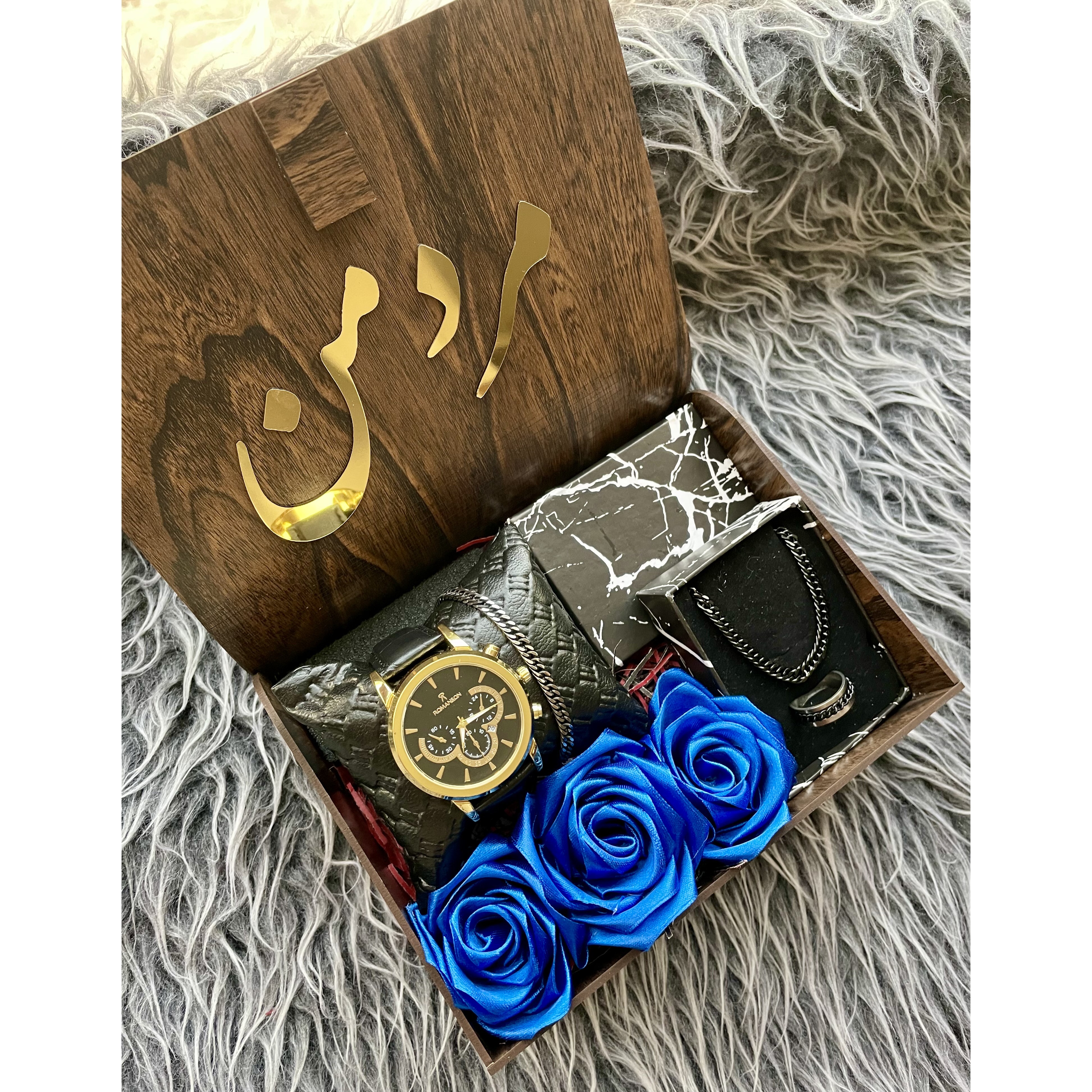 (ارسال رایگان) هدیه لاکچری مردانه کادو تولد ساعت رومانسون مشکی و ست کارتیر مشکی استیل 19