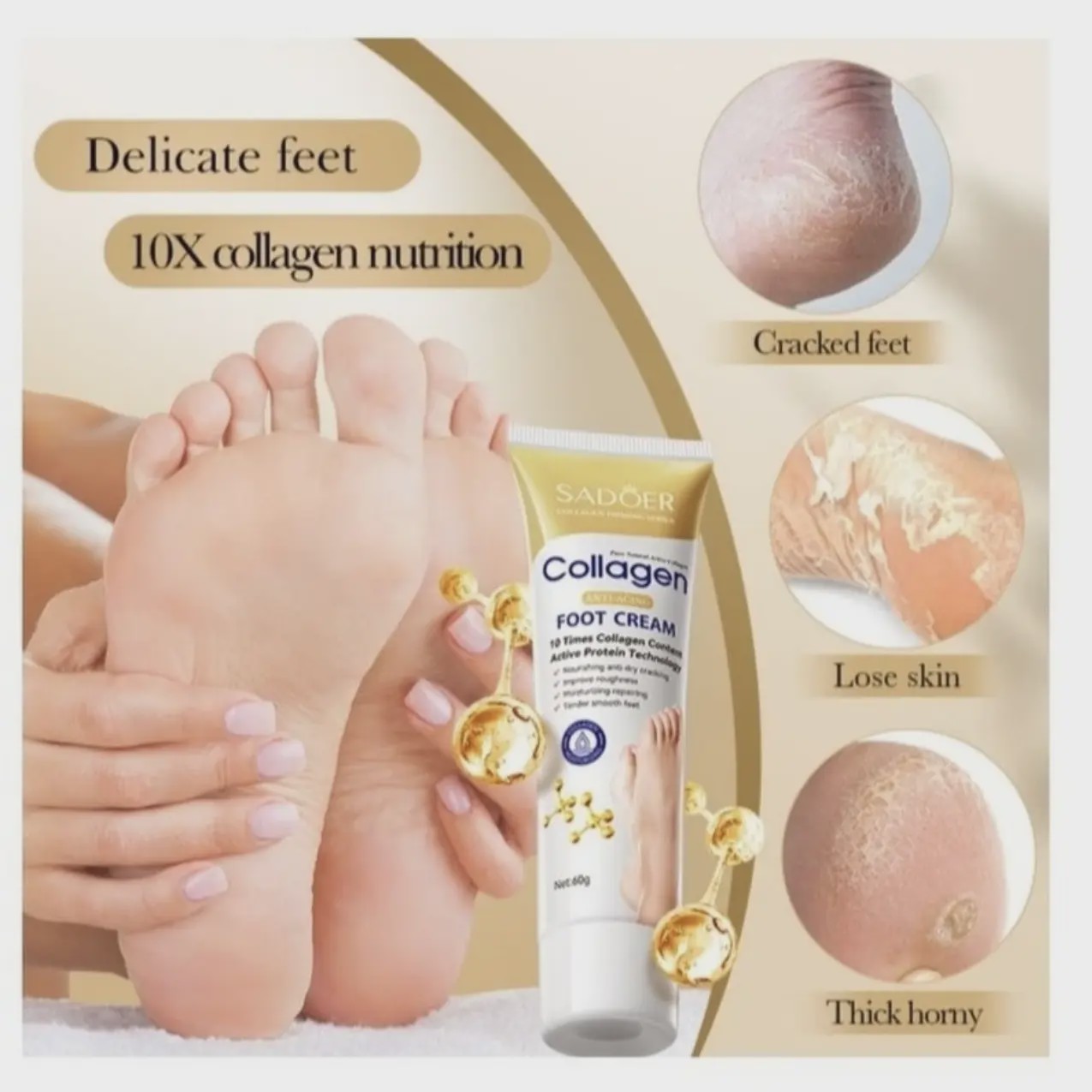 کرم ترک پا کلاژن سادور اصل ضد پیری، خشکی و ترک حجم 60 میلی لیتر Sadoer Collagen Anti-Aging Foot Cream
