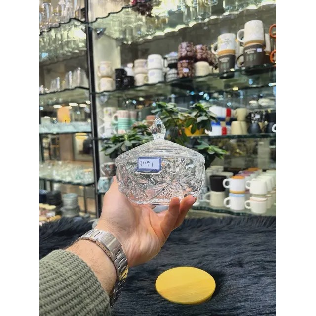 قندان بلور وارداتی DELI ظرف شیشهای شفاف و زیبا نامارا مدل 1