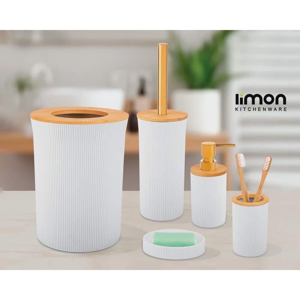 ست سرویس بهداشتی 5 پارچه لیمون مدل درب چوبی کد RM2392