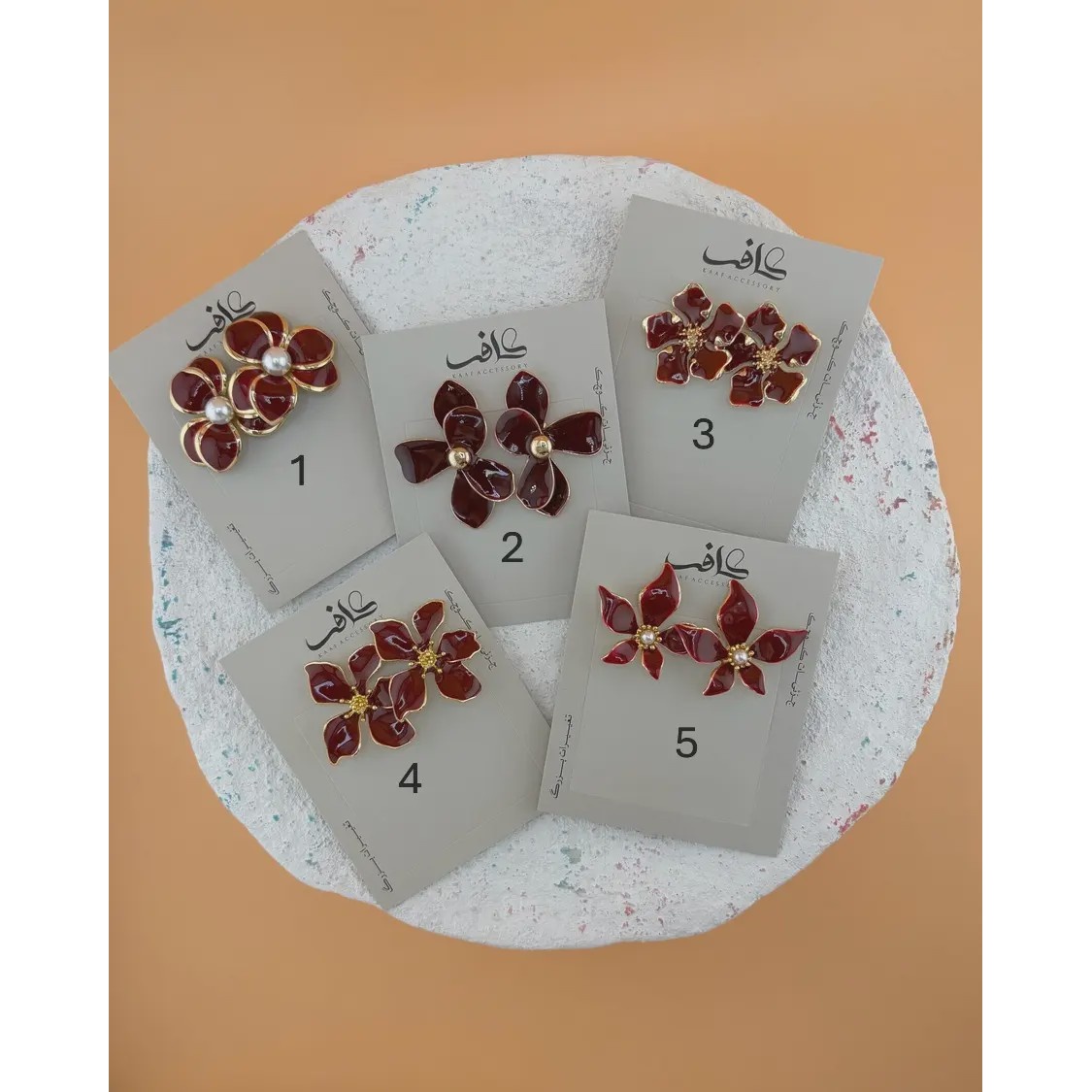 گوشواره های گل زرشکی میناکاری