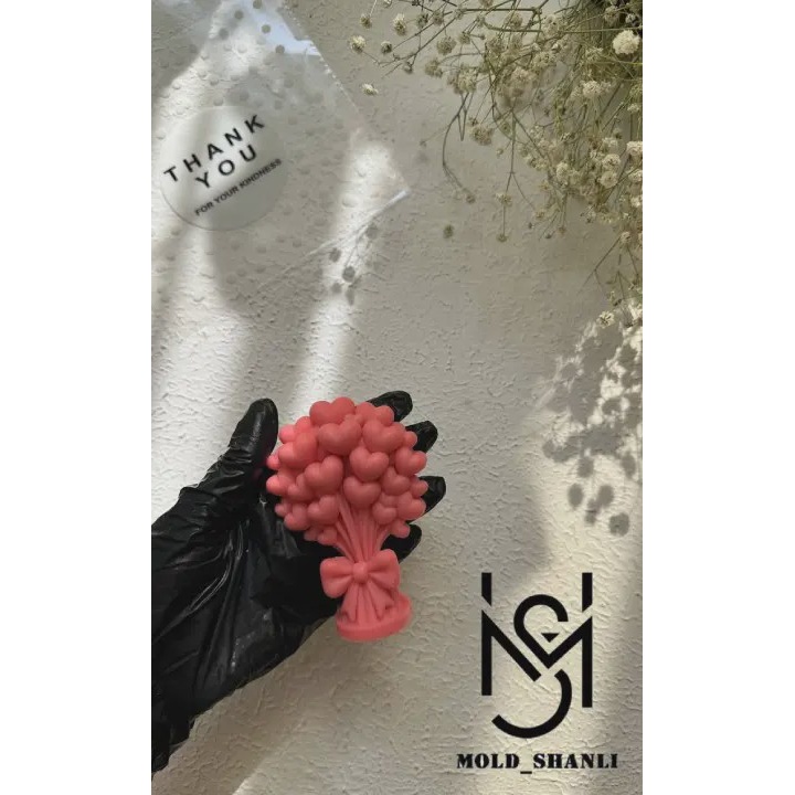 قالب سیلیکونی دسته گل قلبی برای شمع سازی و رزین