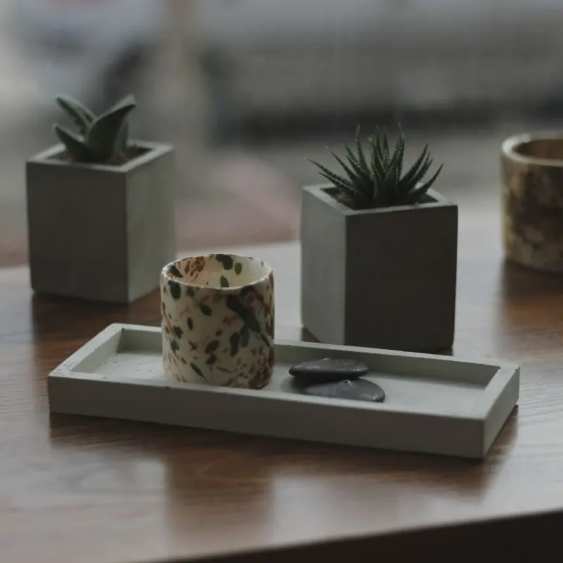 سینی سرو قهوه سینی بتنی مستطیلسینی دکوری کوچک