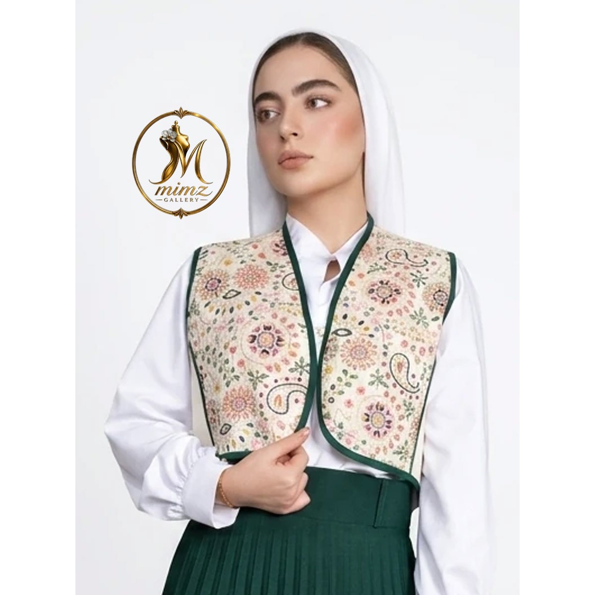 وست سوزندوزی زمرد خرید جلیقه زنانه لینن سوزندوزی خاص