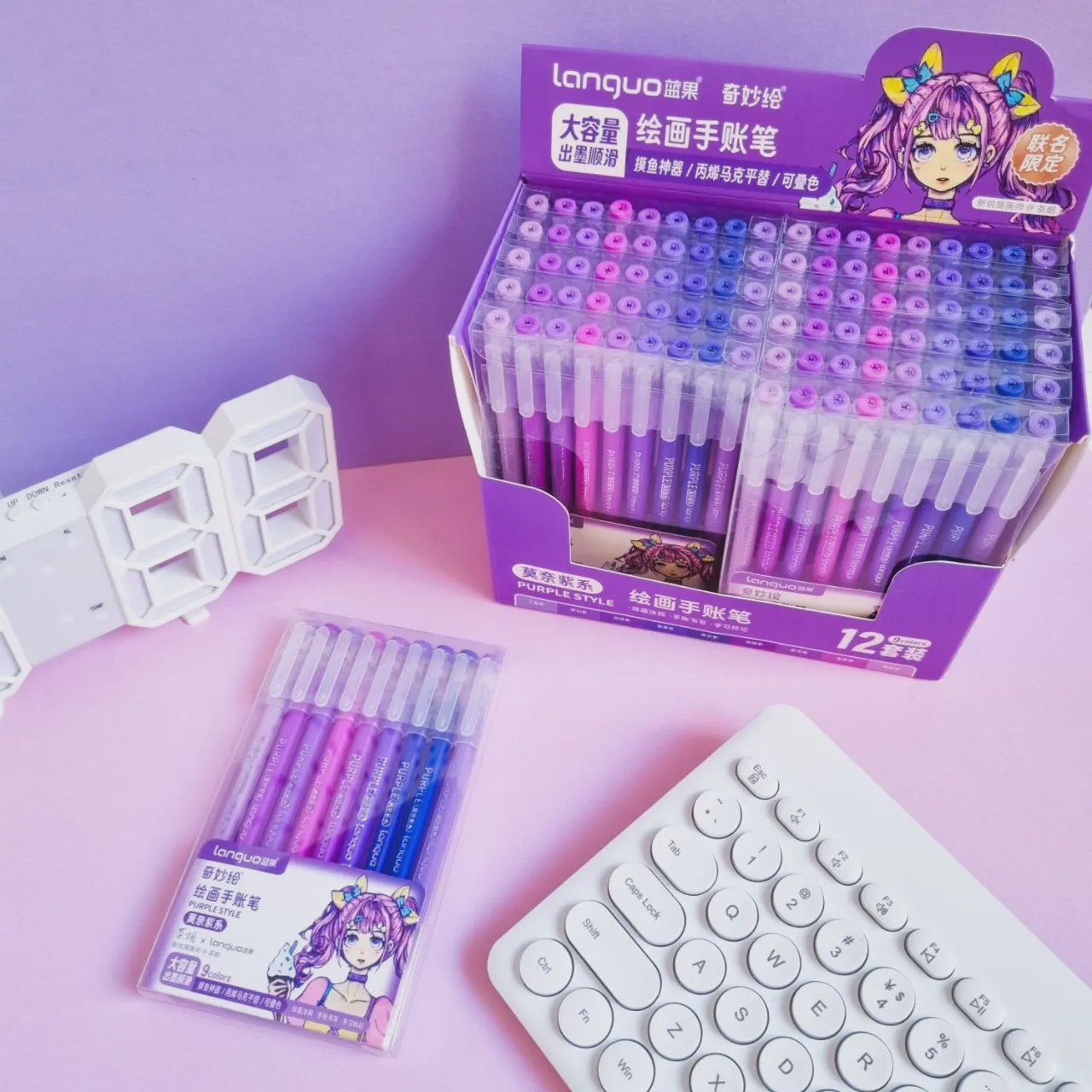 ست روان نویس رنگی برند Languo مدل Purple Styleمدل 1