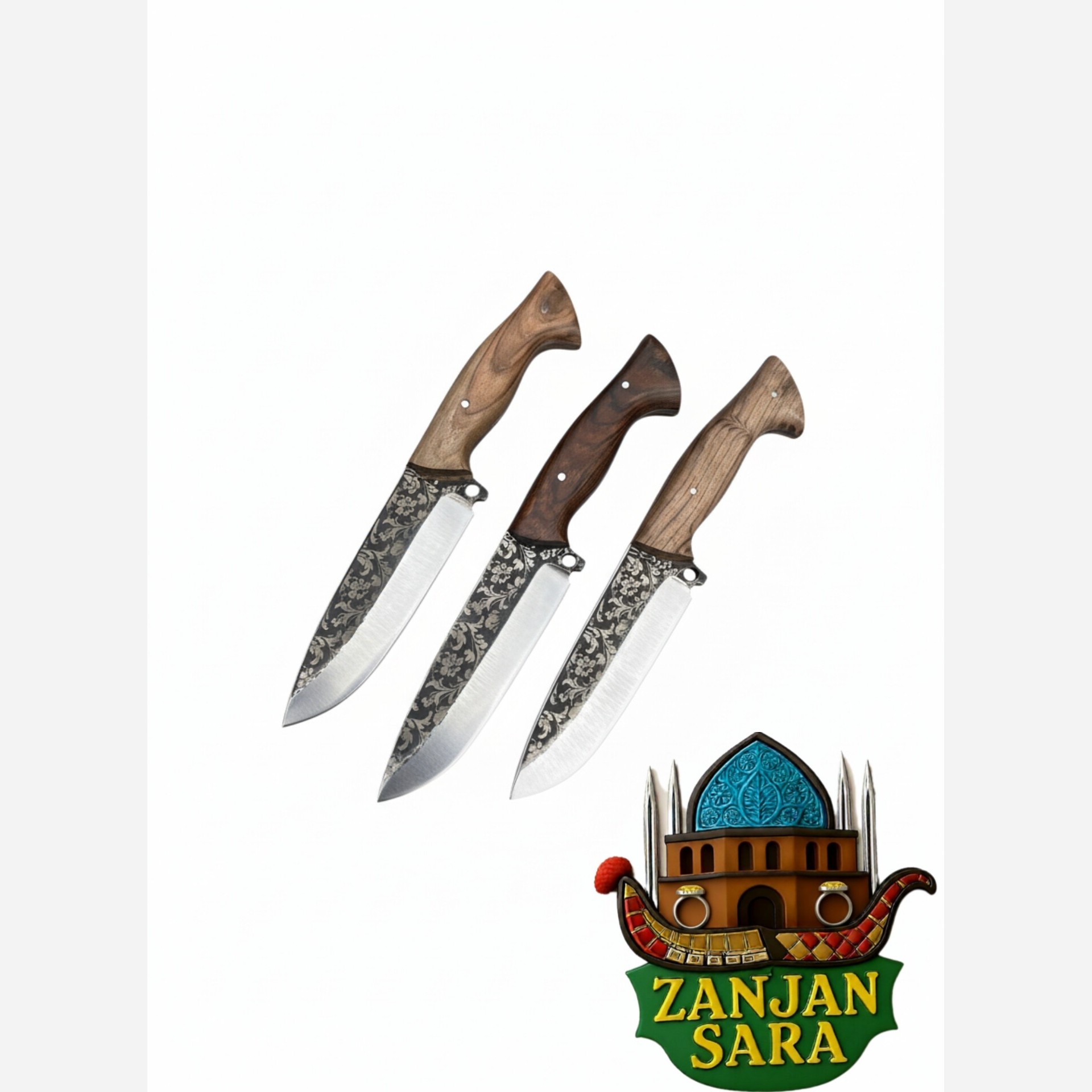 چاقو شکاری فولاد رنگی گلدار زنجان