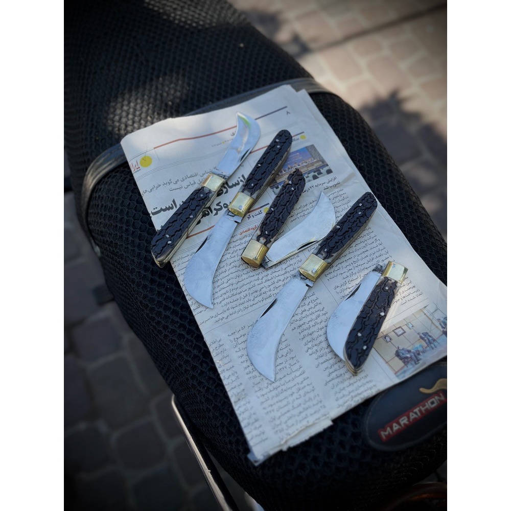 چاقو تاشو پیوند زنی استیل دسته طرح شاخ زنجان